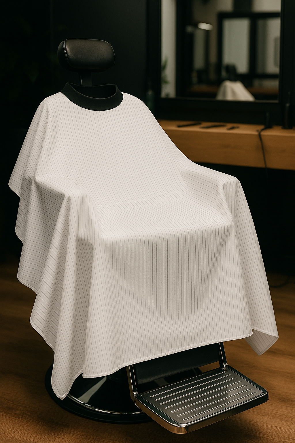 Premium Barber Cape With HairStop Neck Collar (White)